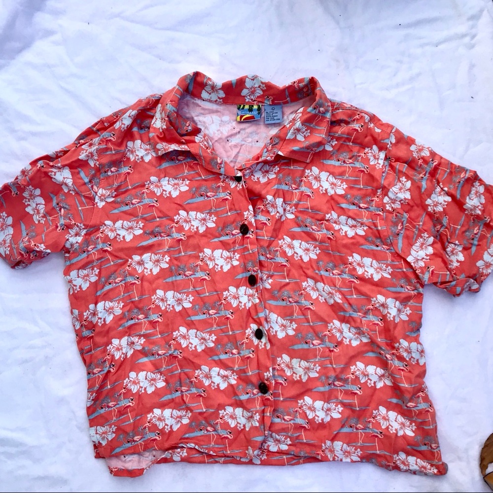 Pink Hawaiian Floral/Flamingo Pattern size L